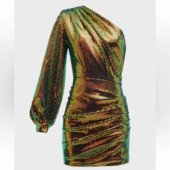 Bronx and Banco Galaxy Petrol One Shoulder Sequin Dress